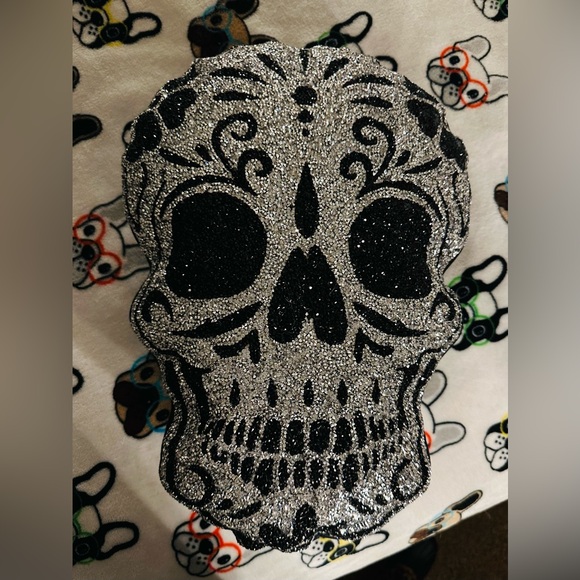 Rhinestone Bling sugar skull throw pillow Halloween - Picture 1 of 1